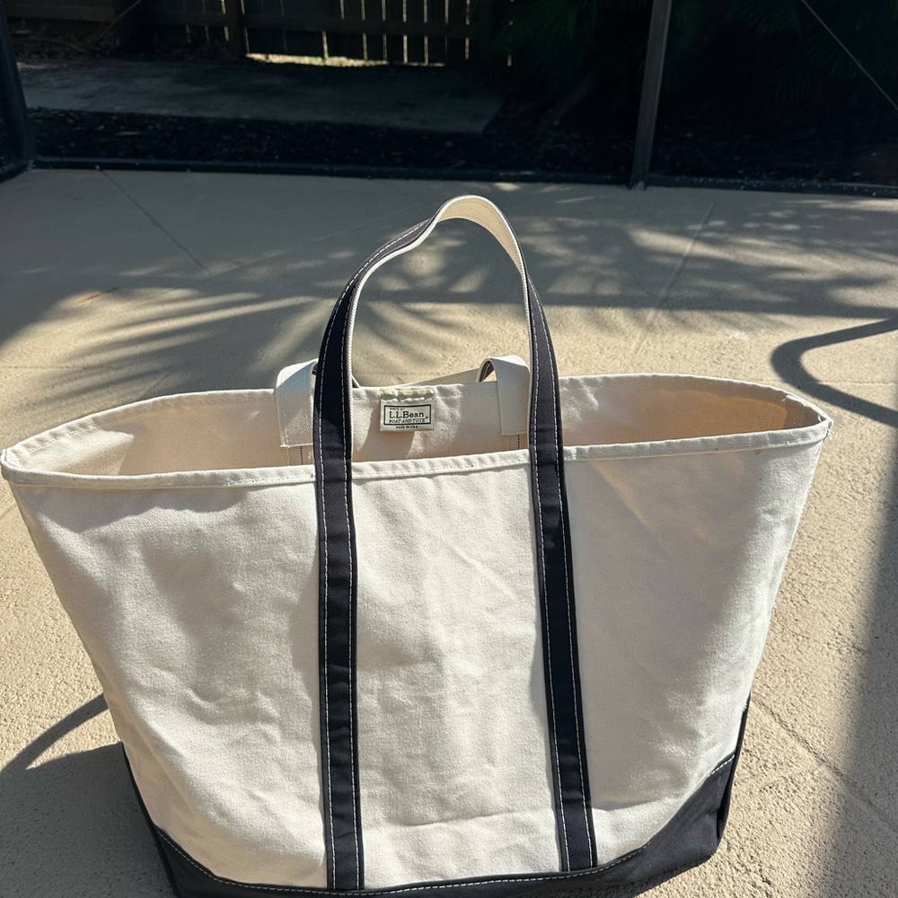 L.L. Bean Natural Canvas Tote with Black Trim